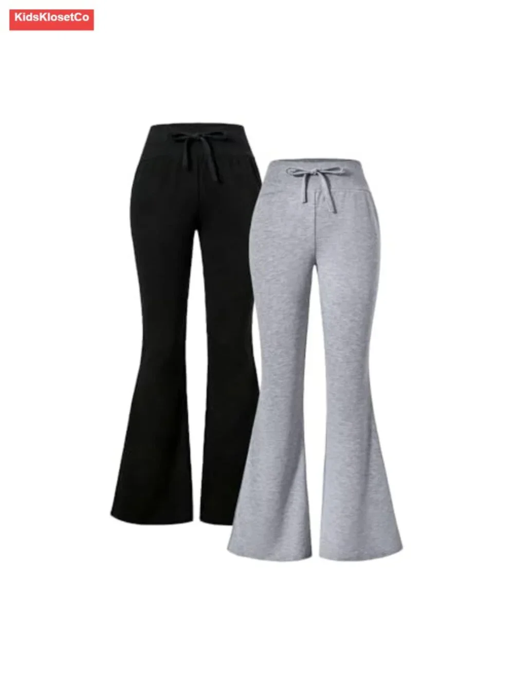 2pc Tween Girls Flared Pants Set Drawstring Waist Casual Knit Bell-Bottom